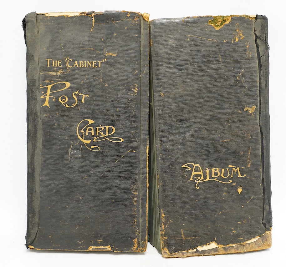 An Edwardian ‘The Cabinet’ postcard album, containing Edwardian and later postcards, mostly topographical. Condition - fair